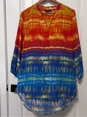 John Mark Women’s Size M Silk Boho Top Blouse Pullover Long  Sleeves